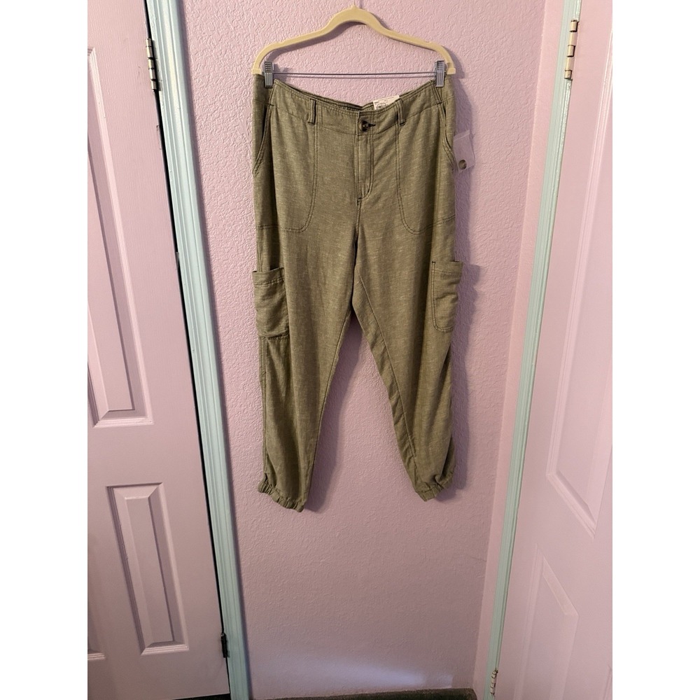 Sonoma Linen Blend Cargo Pants Women 14 Slouchy Jogger High Rise Pockets Utility